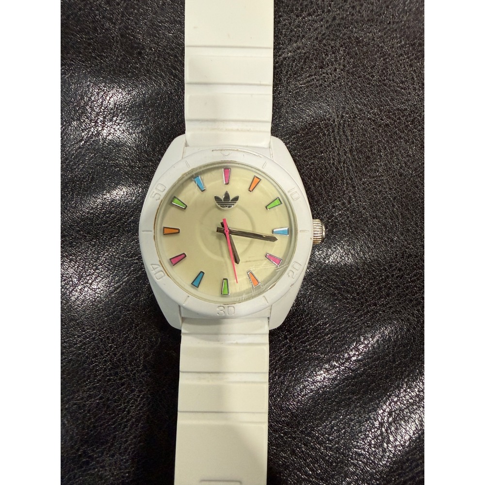 Adidas White Rubber Analog Dive Style Watch Colorful Markers Pink need battery